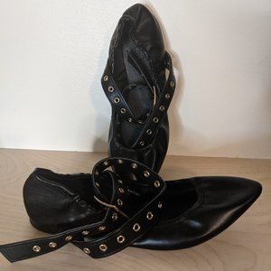 Charlotte Russe Strappy Shiny Black Ballet Flats